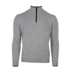 NEW FEDELI men's cashmere bicolor & suede quarter zip in grey